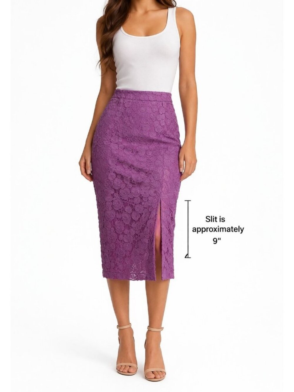 Vintage Bisou Bisou Purple Lace Pencil Skirt Size 2 Floral Midi Slit Lined  EUC